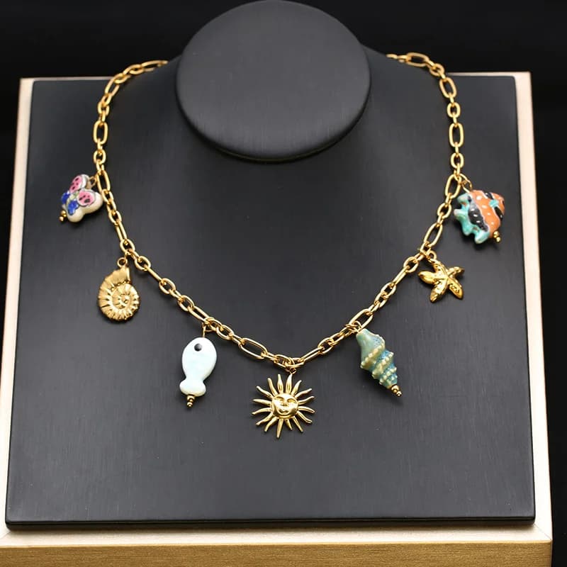 Gold Starfish Turtle Pendant Necklace