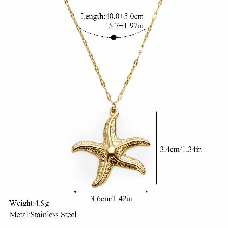Stainless Steel Ocean Starfish Turtle Conch Pendant Necklace