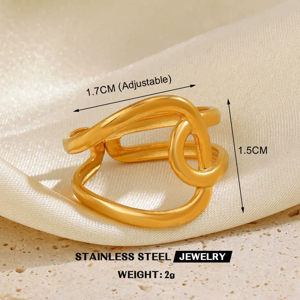 Gold Color Leaves and Heart Statement Ring
