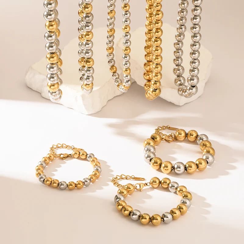 Solid Beaded Necklace and Bracelet Set, 2 Colors