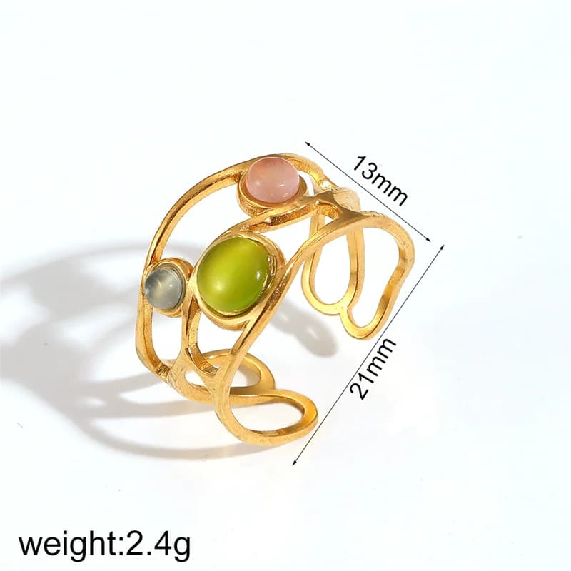 Enamel Leaf Open Adjustable Ring