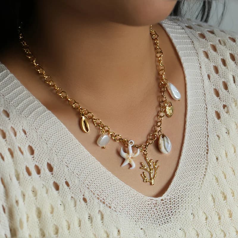 316L Stainless Steel Starfish Shell Pendant Necklace