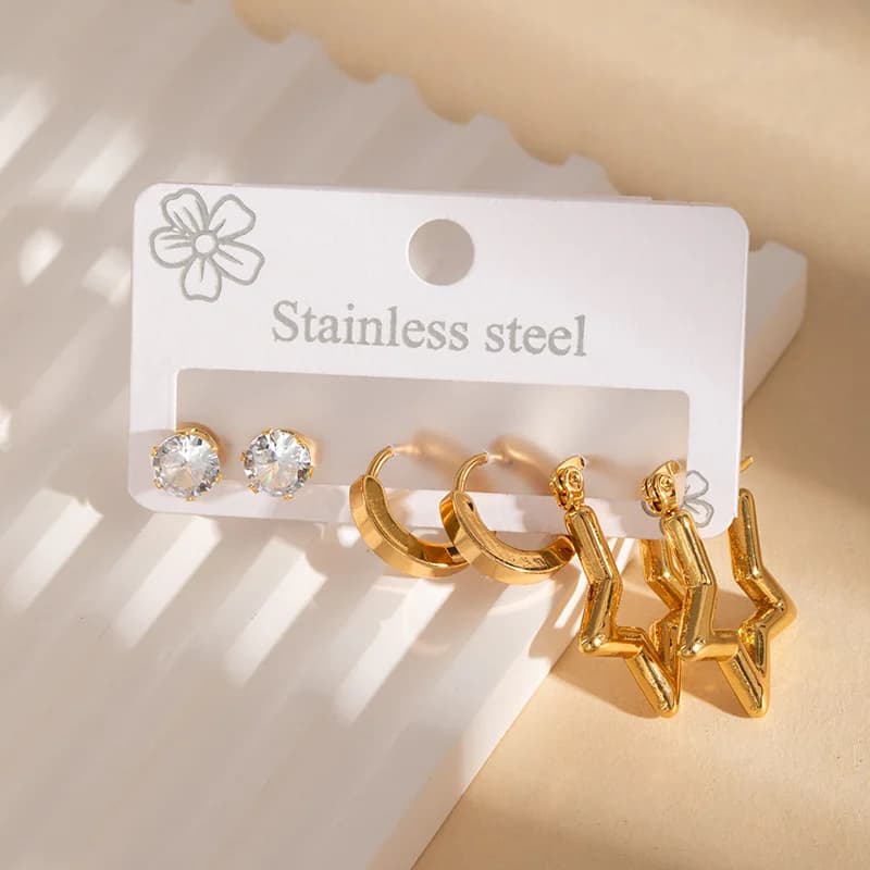 3-Pair Green Zircon Flower Earrings Set