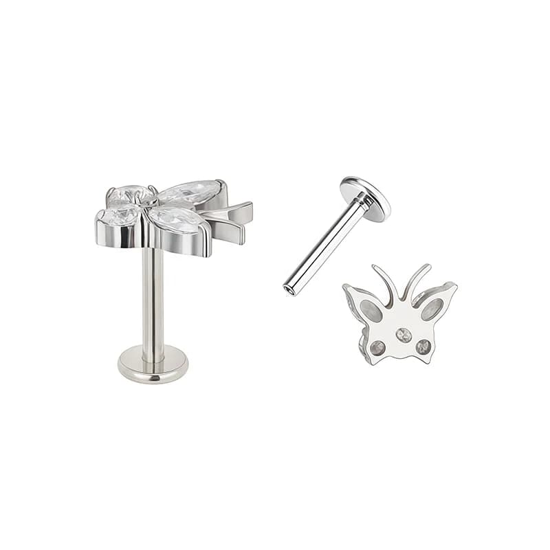 Titanium spiral fjärils piercing med zirkon