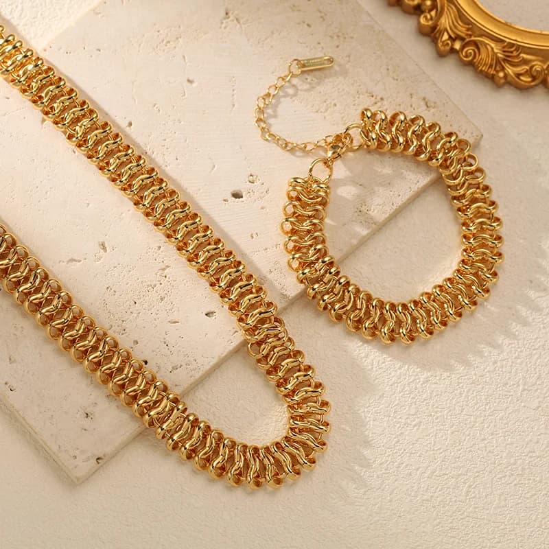 Tjock guldkedja och armband-set