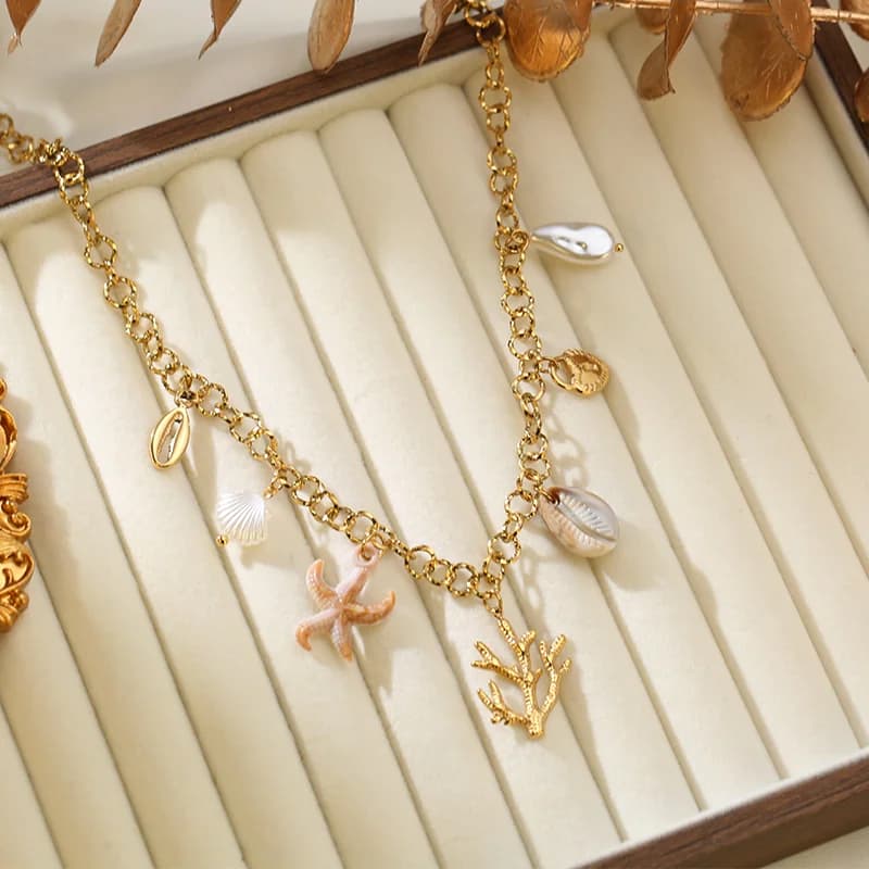 316L Stainless Steel Starfish Shell Pendant Necklace