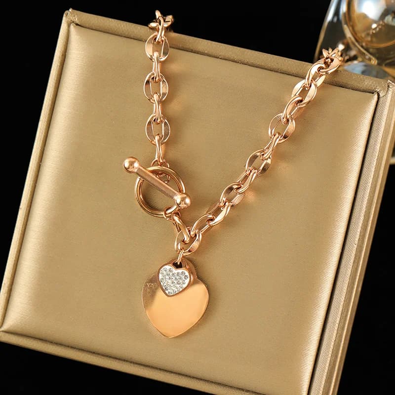 Halsband och armband set med dubbla hjärtan, silver