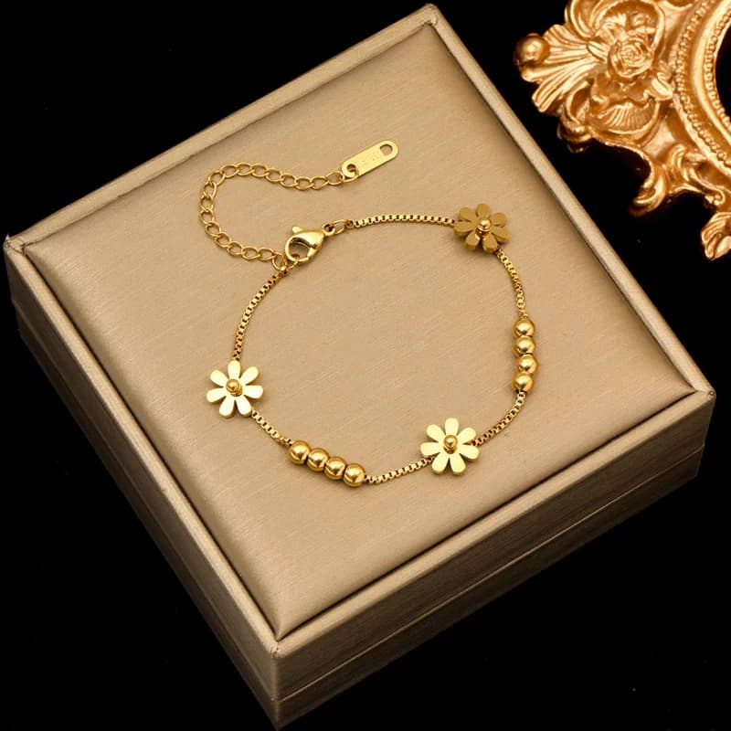 Flower Petals Charm Bracelet, Gold Color
