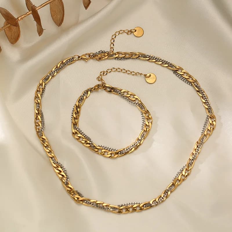 2-Color Chain Necklace and Bracelet Set