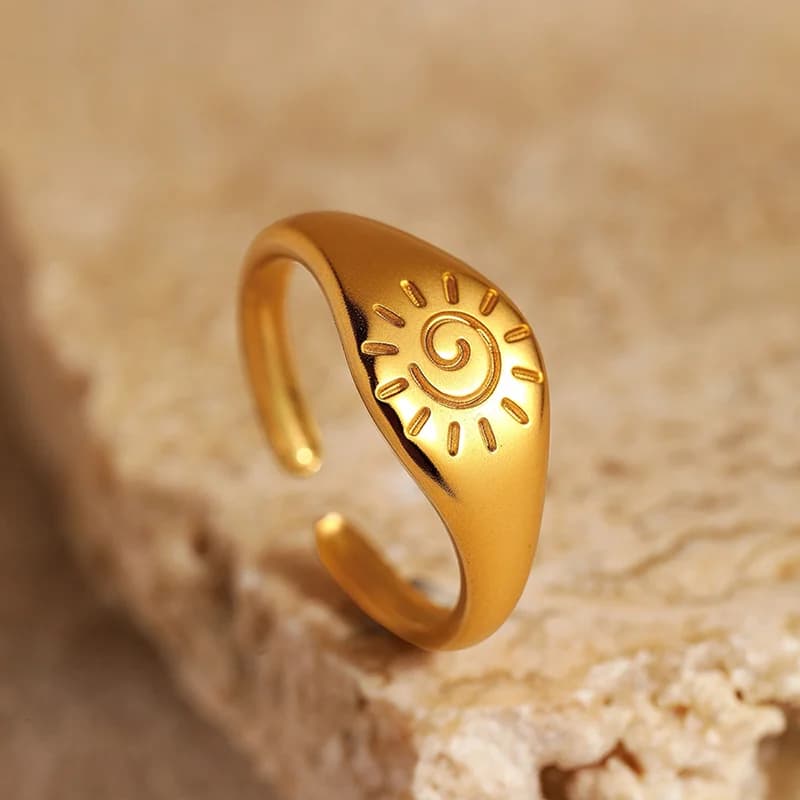 Vintage sol justerbar ring, guld rostfritt stål