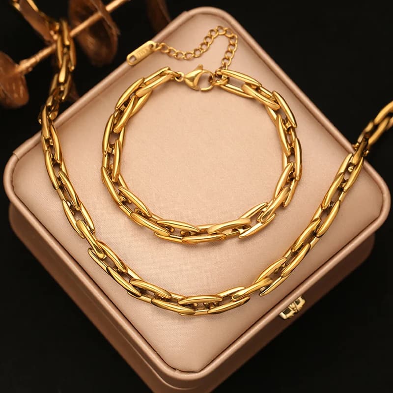 Tjock guldkedja halsband och armband set