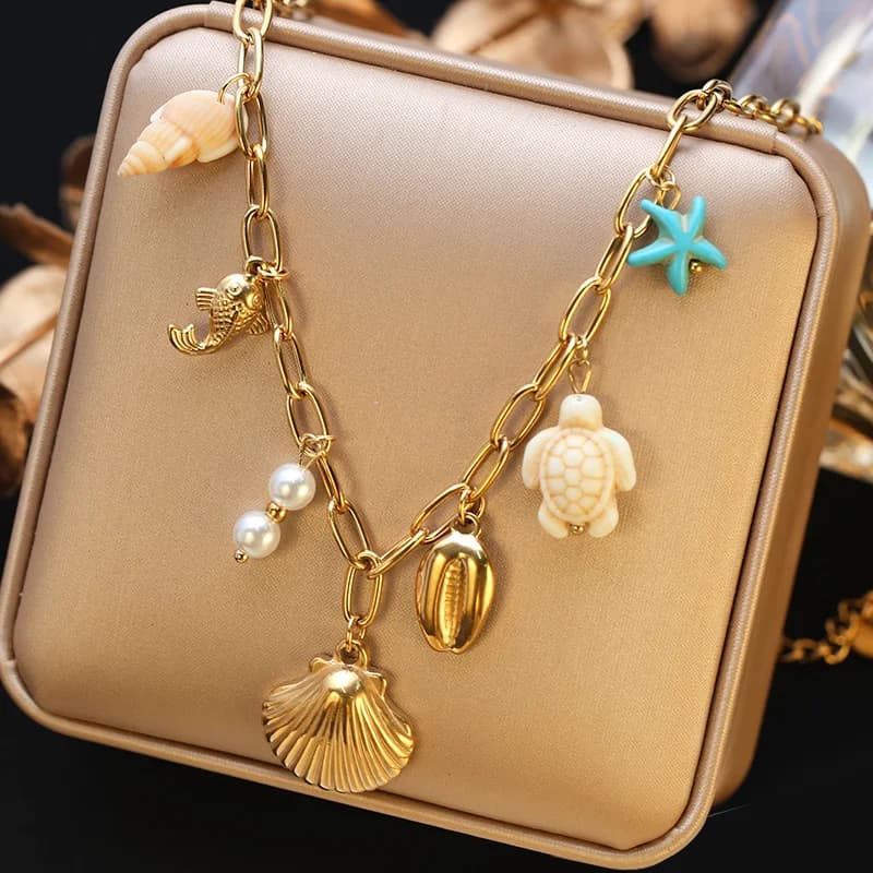 316L Stainless Steel Starfish Shell Pendant Necklace