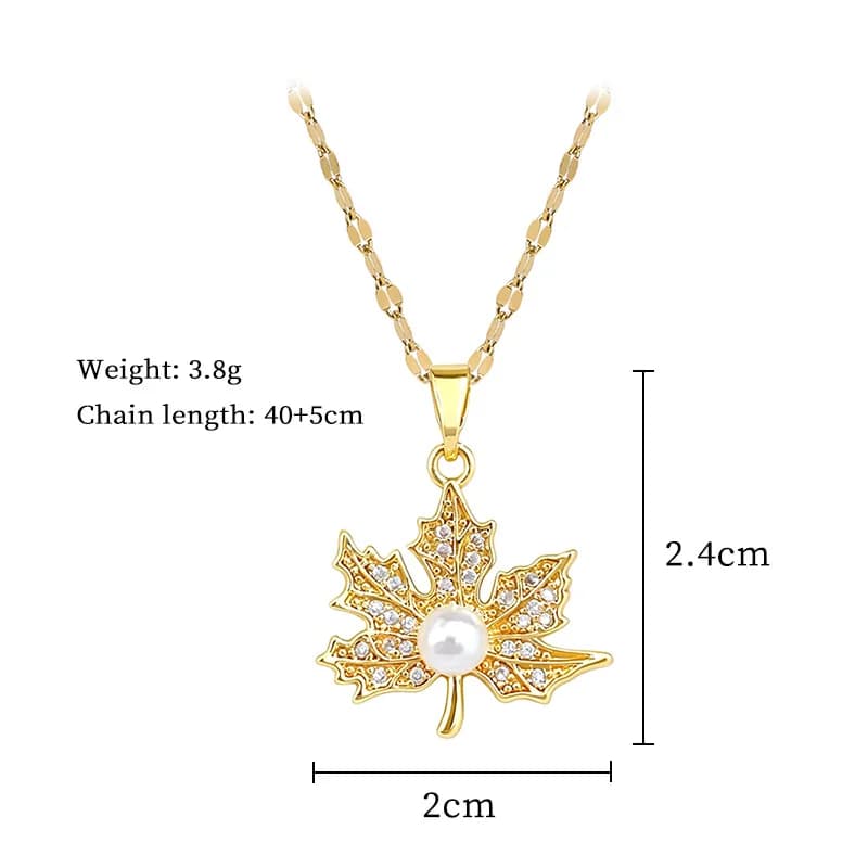 Gold Plated Maple Leaf Pearl Pendant Necklace
