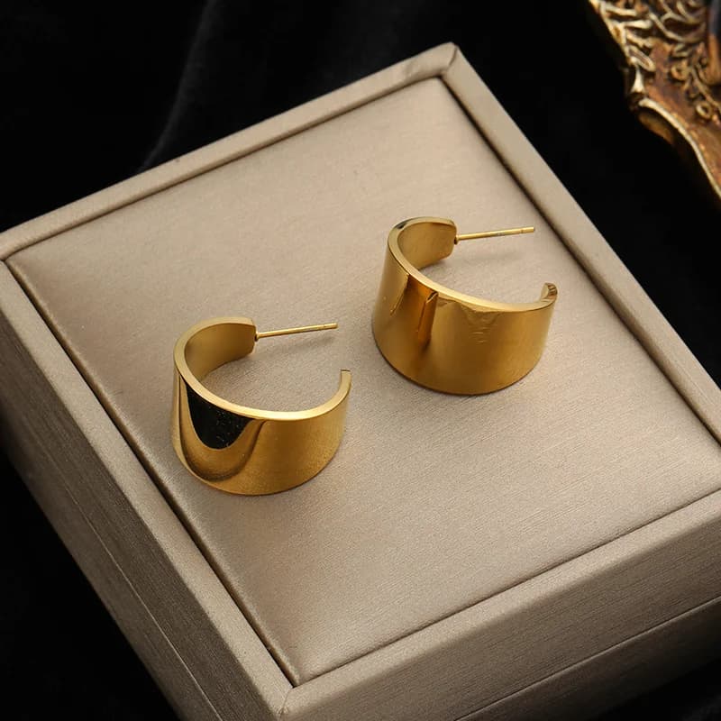Geometric Stud Earrings, Gold Color Stainless Steel