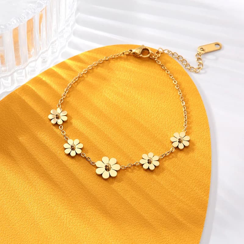 Flower Petals Charm Bracelet, Gold Color