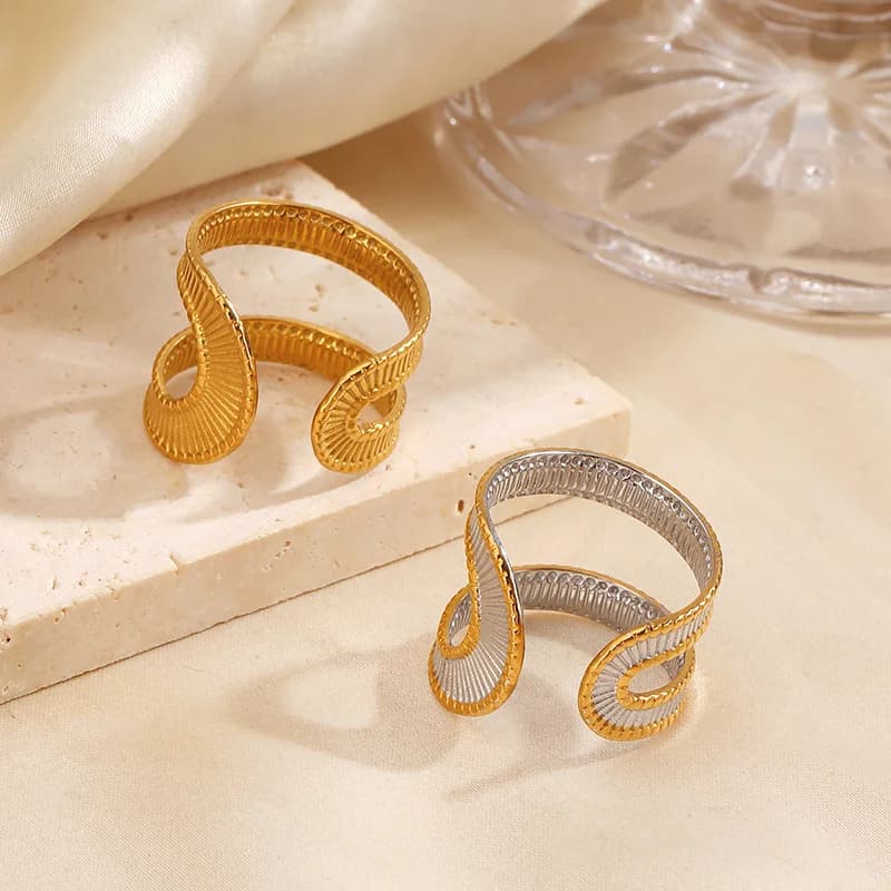 Stainless Steel Irregular Hollow Adjustable Cuff Ring