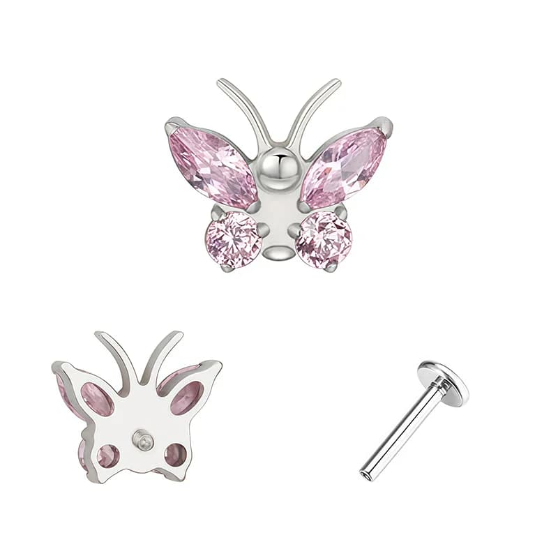 Titanium spiral fjärils piercing med zirkon
